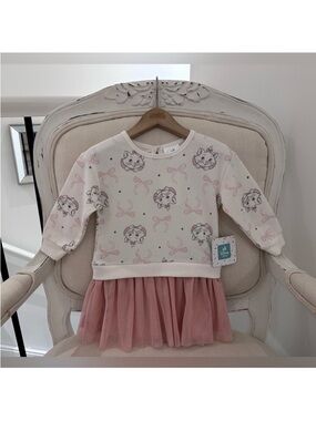 🩰 3~6 Mth Disney Marie Baby Pink and White Dress With Sparkle Skirt NWT